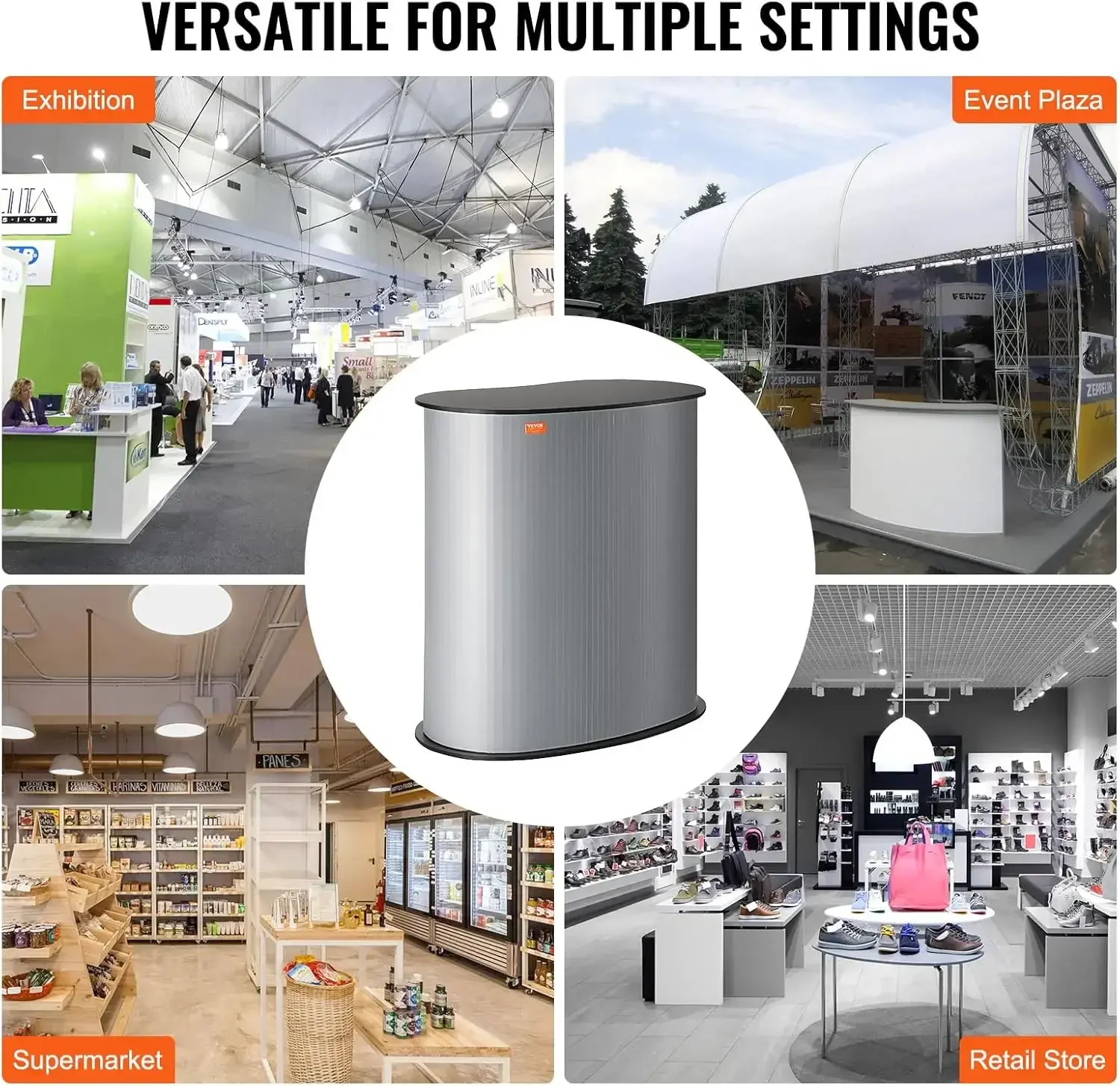 Portable Tradeshow Podium Table, 35.43" x 19.29" x 37.01", Display Exhibition Counter Stand Booth Fair with Wall, Foldable