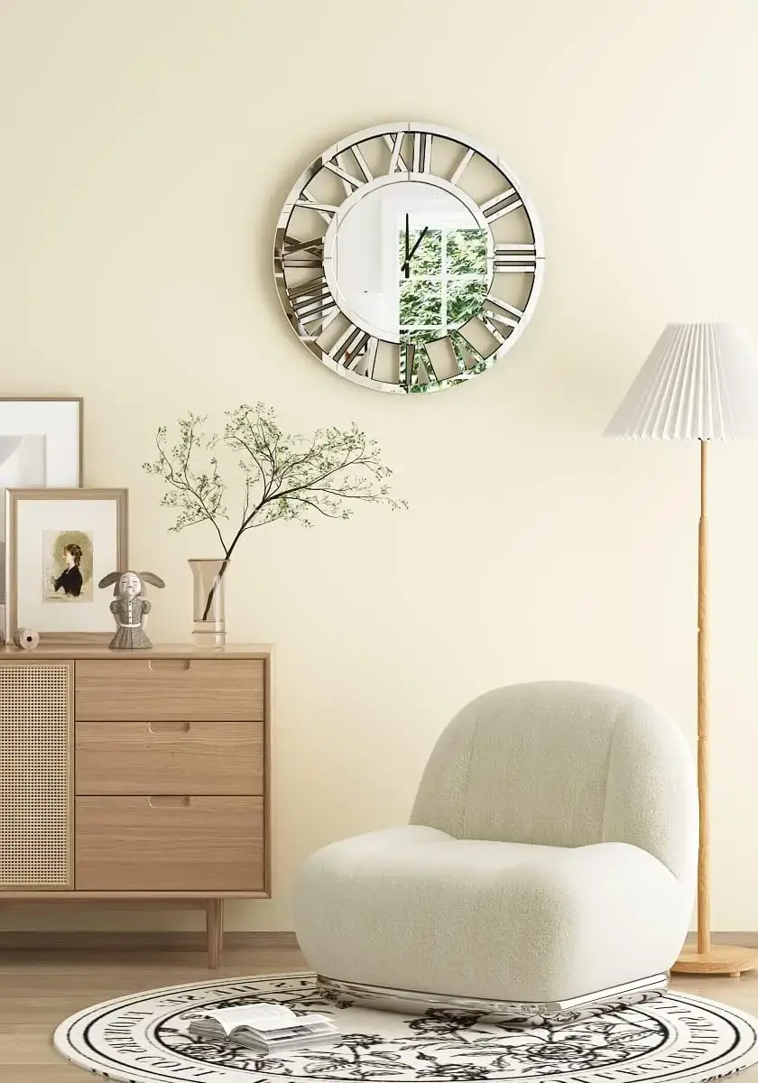 24" Large Wall Clock Decorative, Acrylic Mirrored Clock for Living Room Decor, Big Silver Modern Wall Clocks Decor