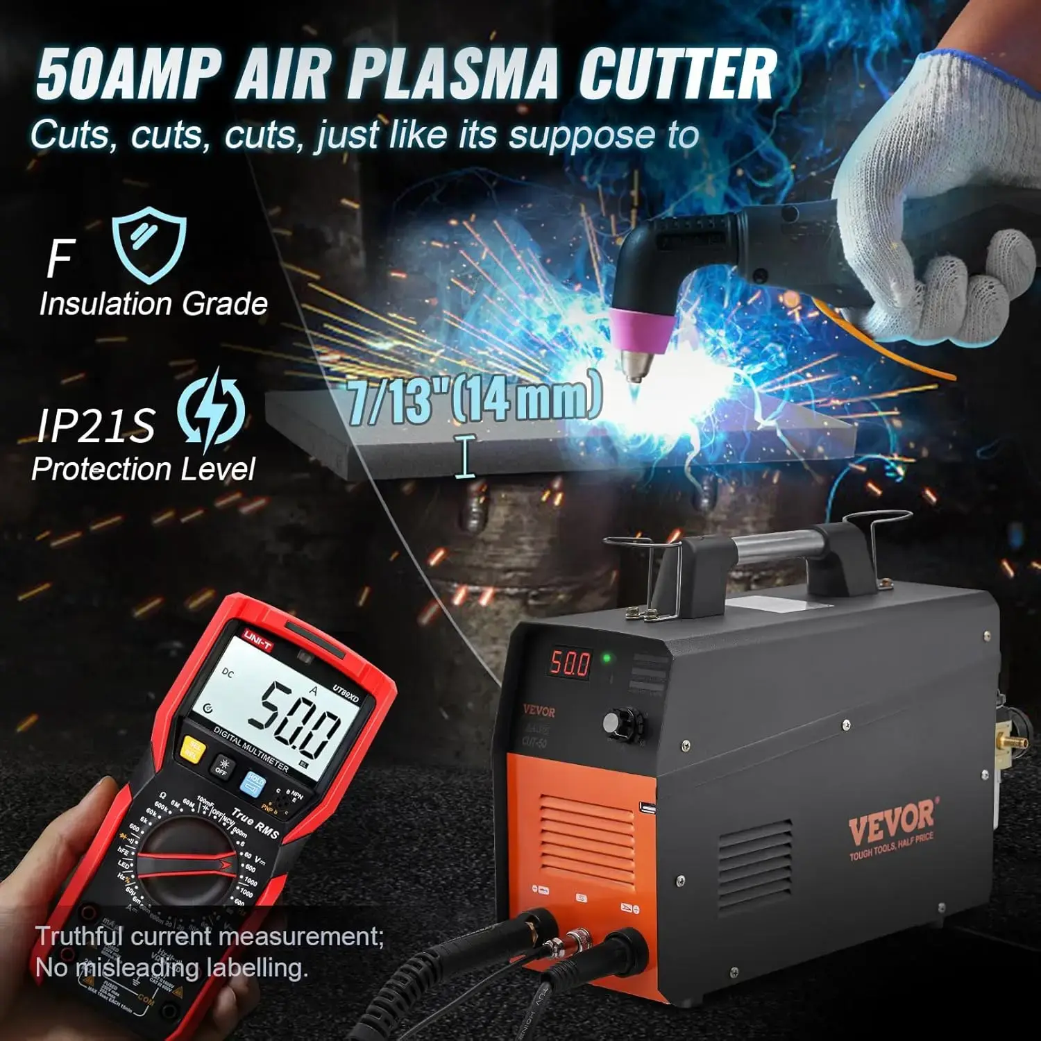 Plasma Cutter, 50Amp, Air Cutting Machine with Plasma Torch, 110V/220V Dual Voltage AC IGBT Inverter Metal Cutting Equipment