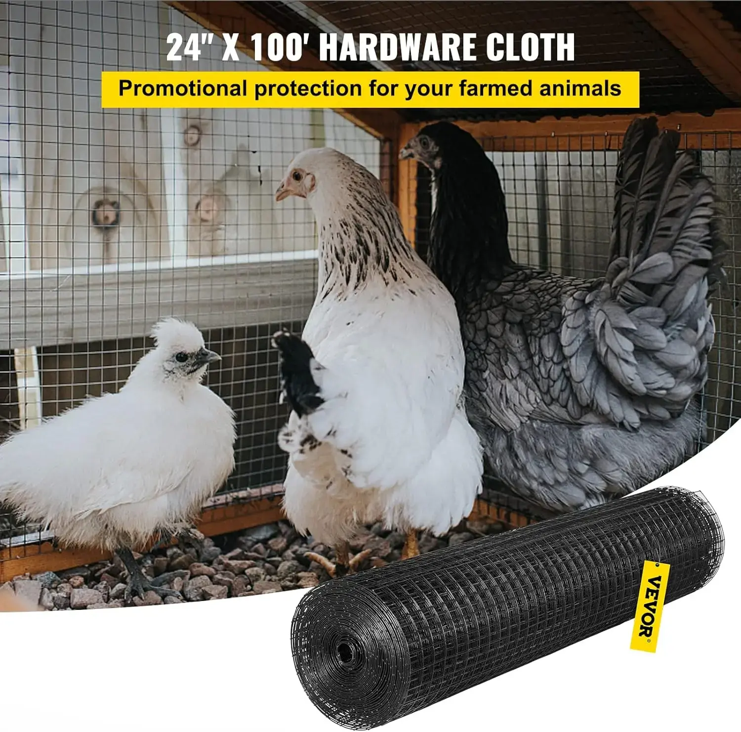 24" x 100' Hardware Cloth, 1"x1" Mesh Size, Galvanized Steel Vinyl Coated 16 Gauge Welded Wire