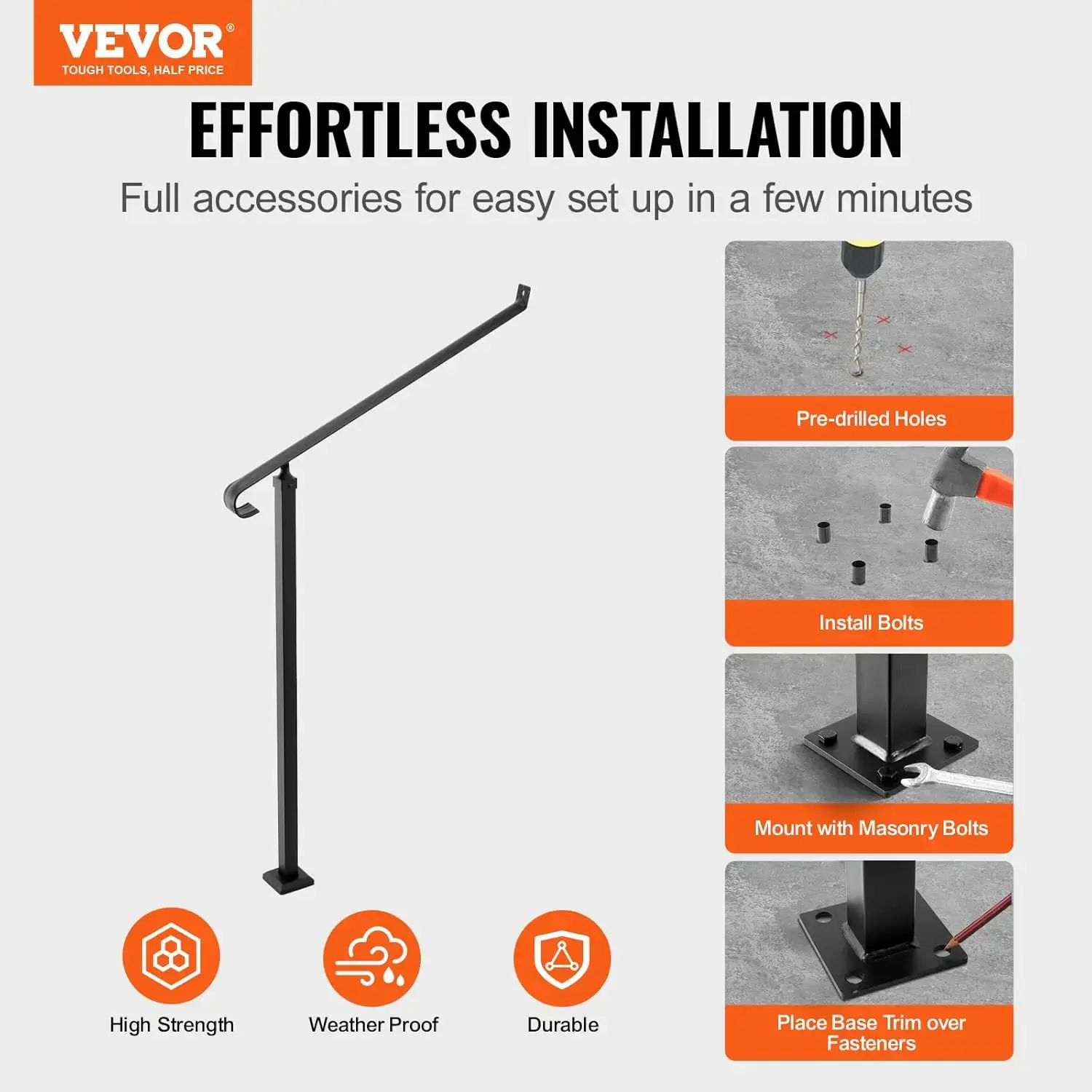Handrails for Outdoor Steps 2-3 Step Railings Wrought Iron Handrail Stair Railings for Steps Black Iron Railings