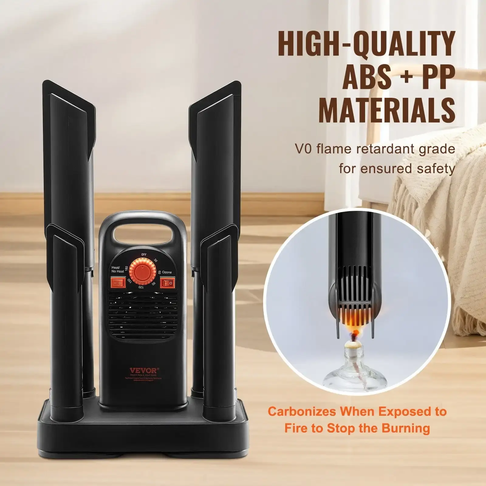 4-Tube Detachable Shoe Dryer with Timer and Quick Drying Black & Orange