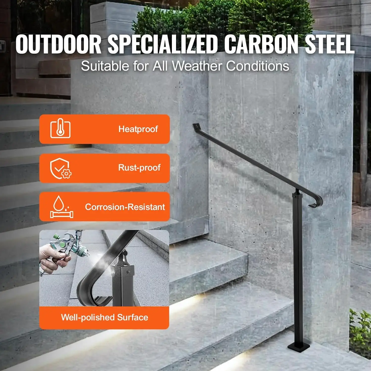 Handrails for Outdoor Steps 2-3 Step Railings Wrought Iron Handrail Stair Railings for Steps Black Iron Railings