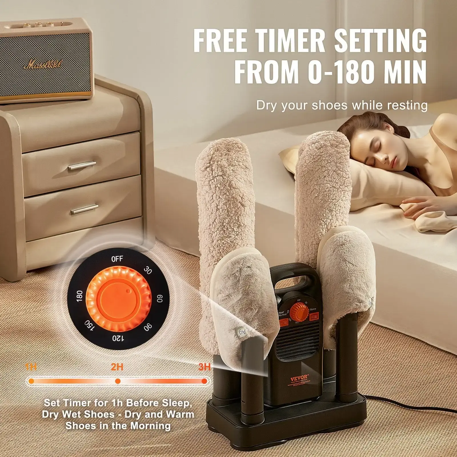 4-Tube Detachable Shoe Dryer with Timer and Quick Drying Black & Orange