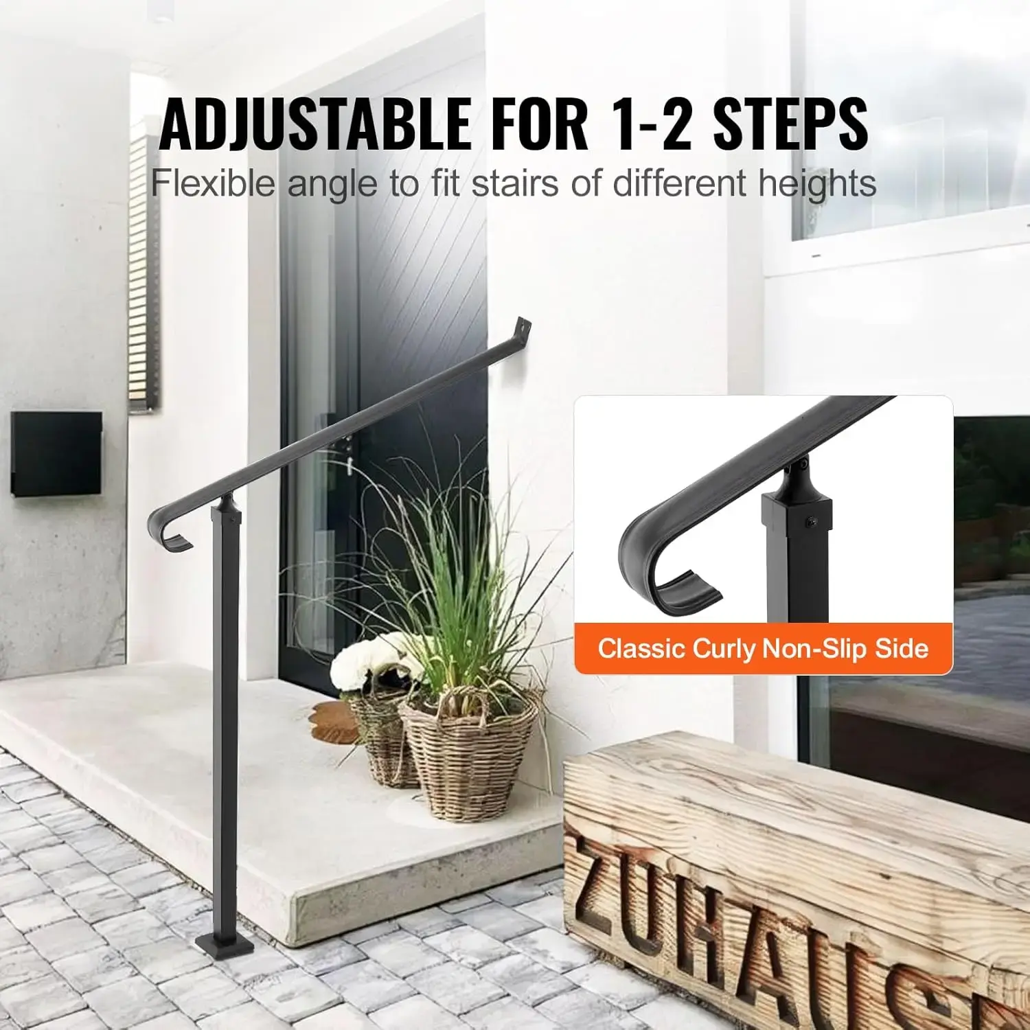 Handrails for Outdoor Steps 2-3 Step Railings Wrought Iron Handrail Stair Railings for Steps Black Iron Railings