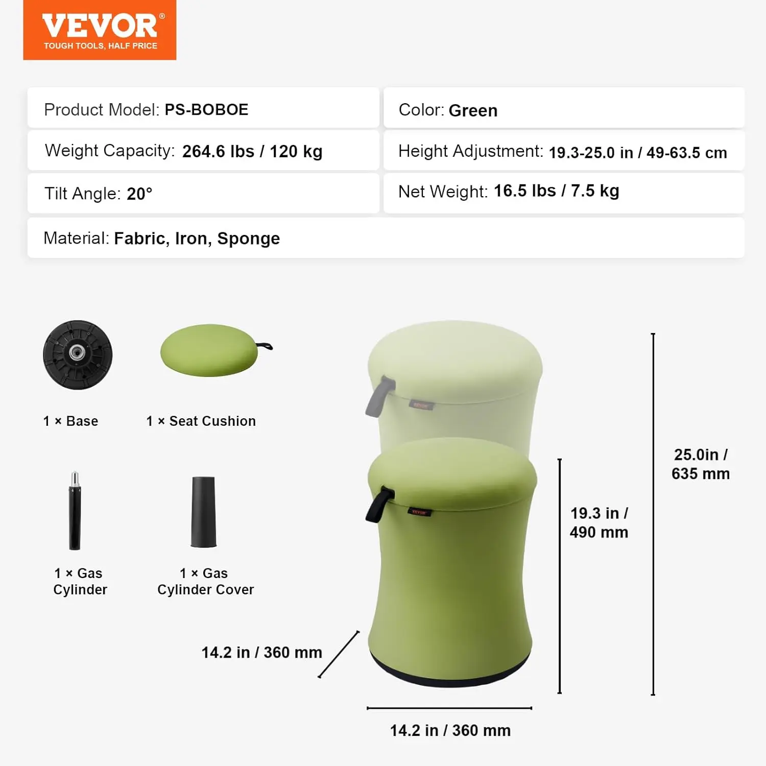 Wobble Chair, Height-Adjustable (19.3-25") Wobble Chair with Fabric Cover, Flexible Seating Wobble Stool Made of Iron & Sponge