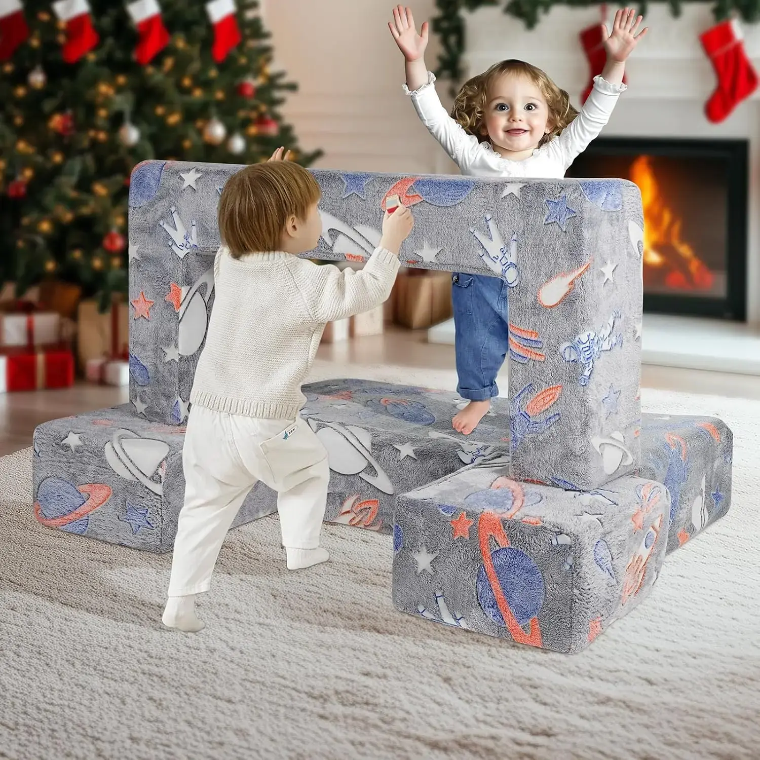 Kids Couch, 4Pcs Toddler Couch Sofa Bed, Kids Chair Seat Playroom Furniture