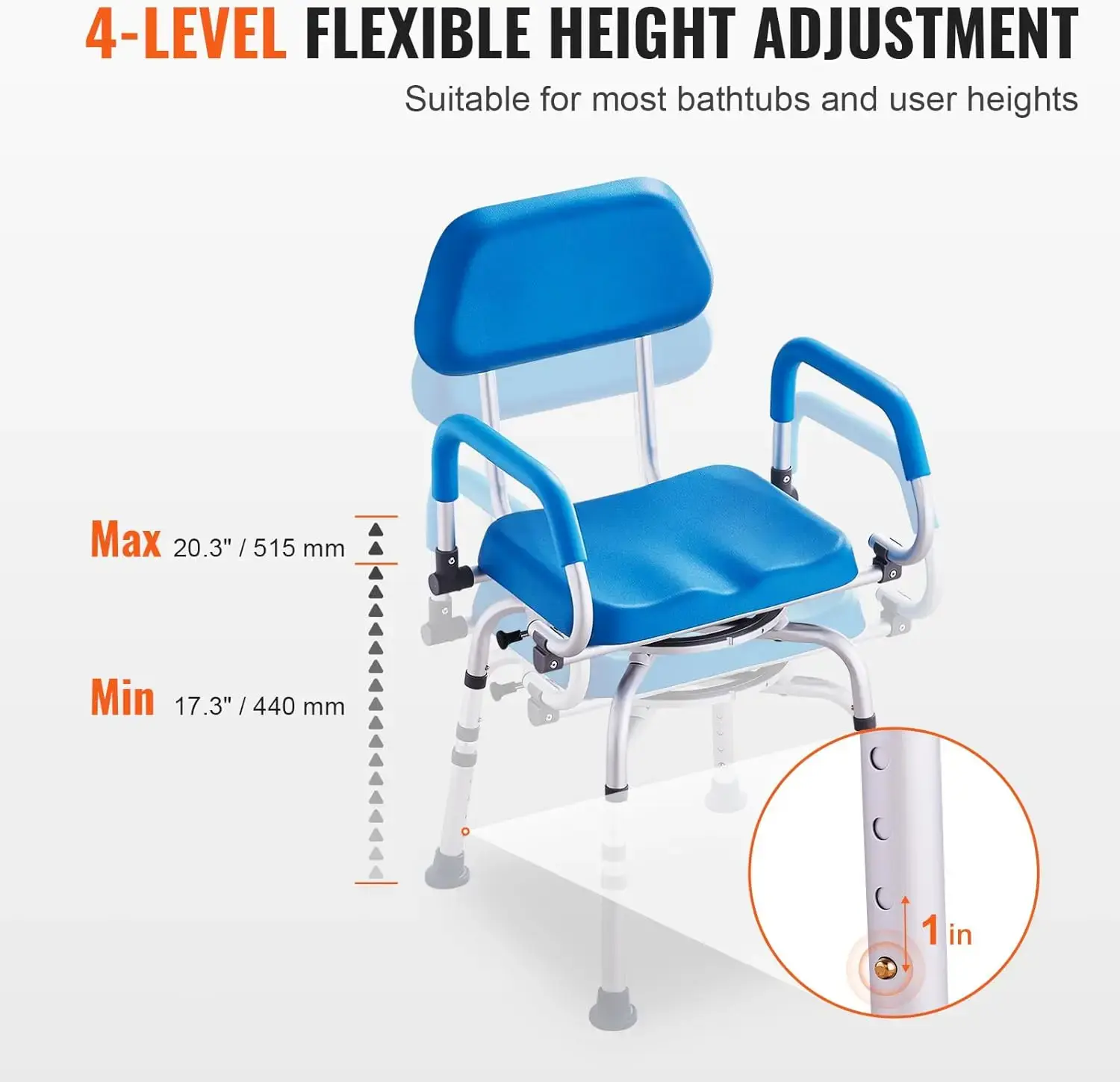 Swivel Shower Chair 360 Degree, Adjustable Shower Seat with Pivoting Arms & Padded Bath Seat for Inside Shower or Tub