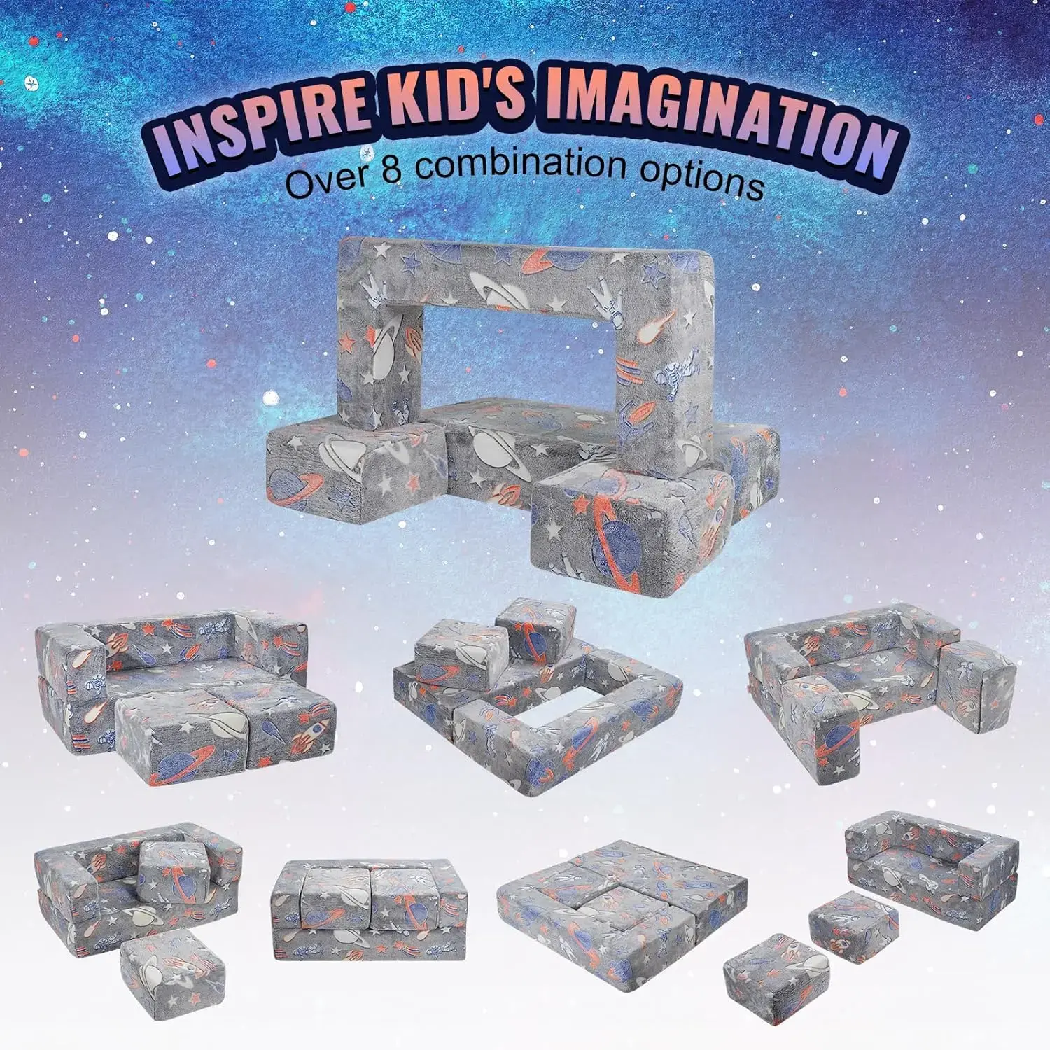 Kids Couch, 4Pcs Toddler Couch Sofa Bed, Kids Chair Seat Playroom Furniture