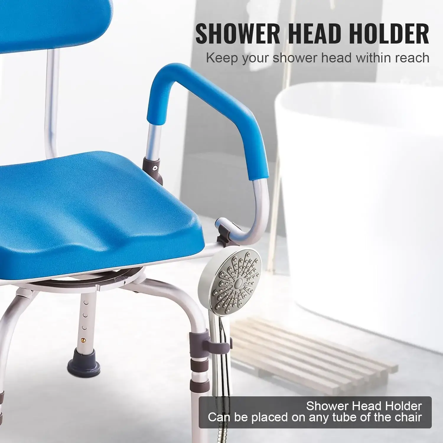 Swivel Shower Chair 360 Degree, Adjustable Shower Seat with Pivoting Arms & Padded Bath Seat for Inside Shower or Tub