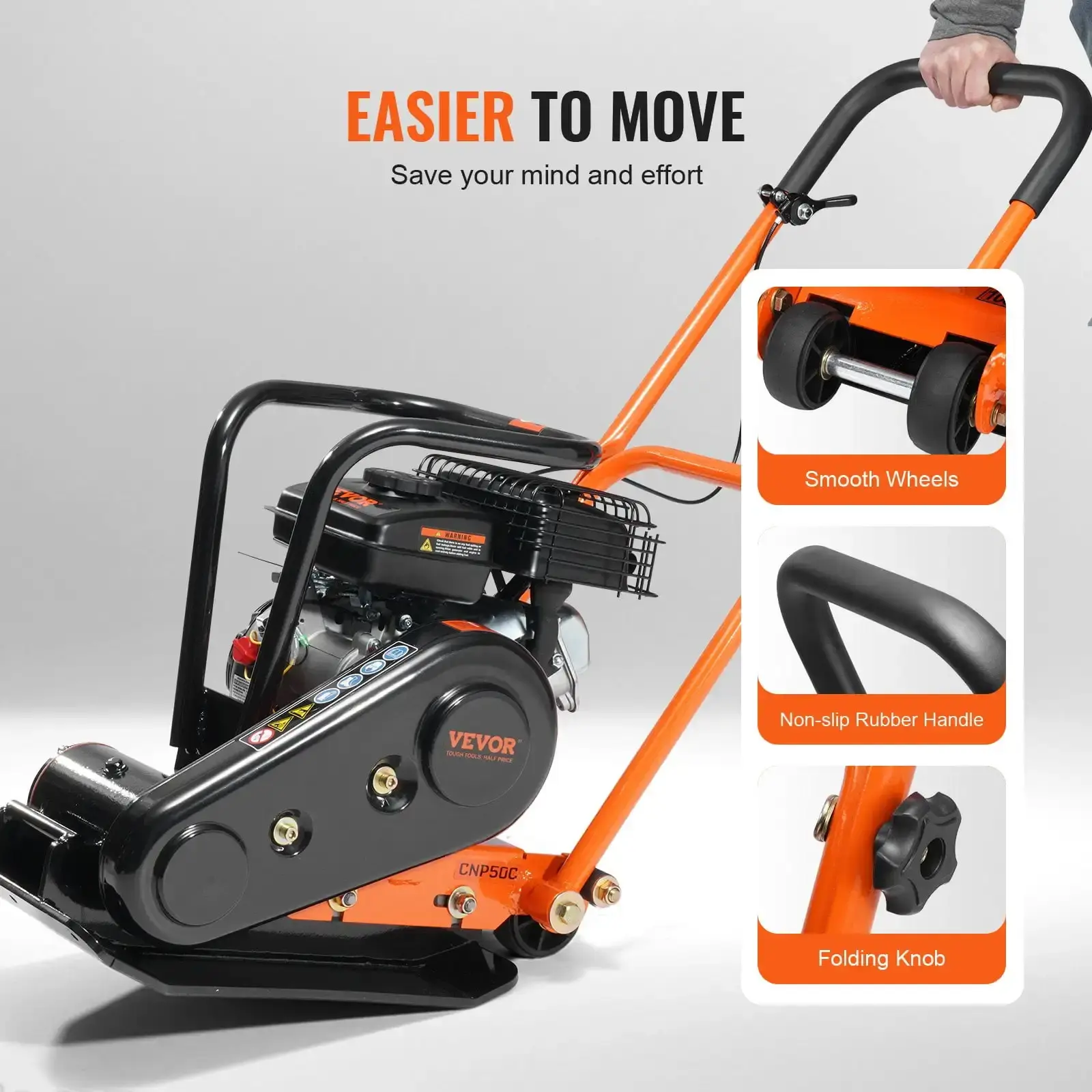 Gas Plate Compactor - 2.8 HP, 78.5CC, 5250 VPM, 1920 lbs Compaction Force with 18.7" x 11.8" Plate for Asphalt, Pavers