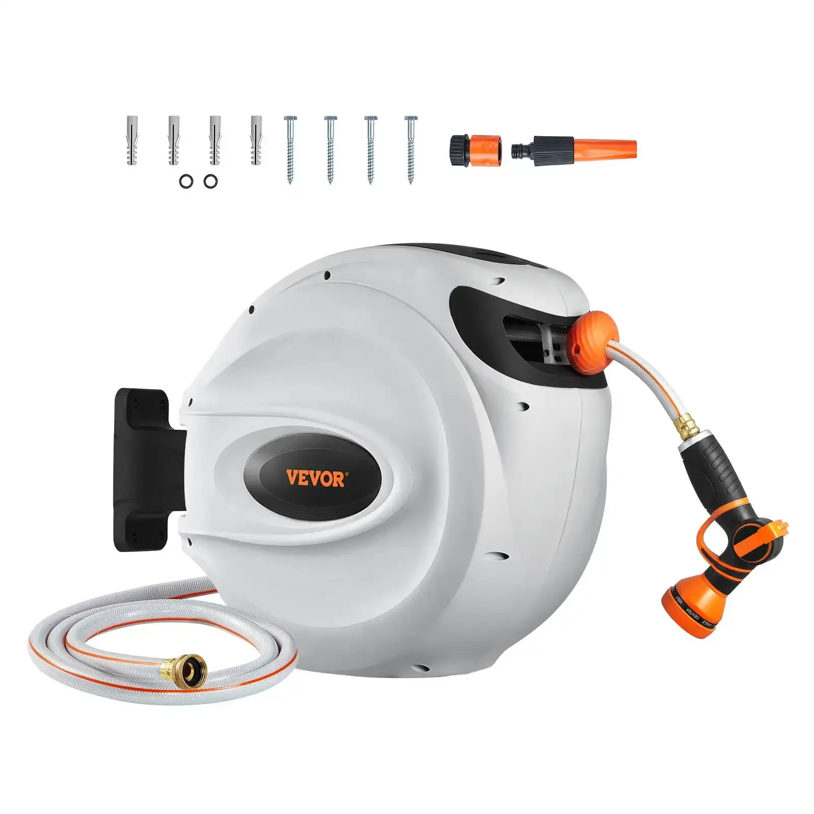65' x 5/8" Retractable Water Hose Reel, 180° Swivel, Wall-Mounted