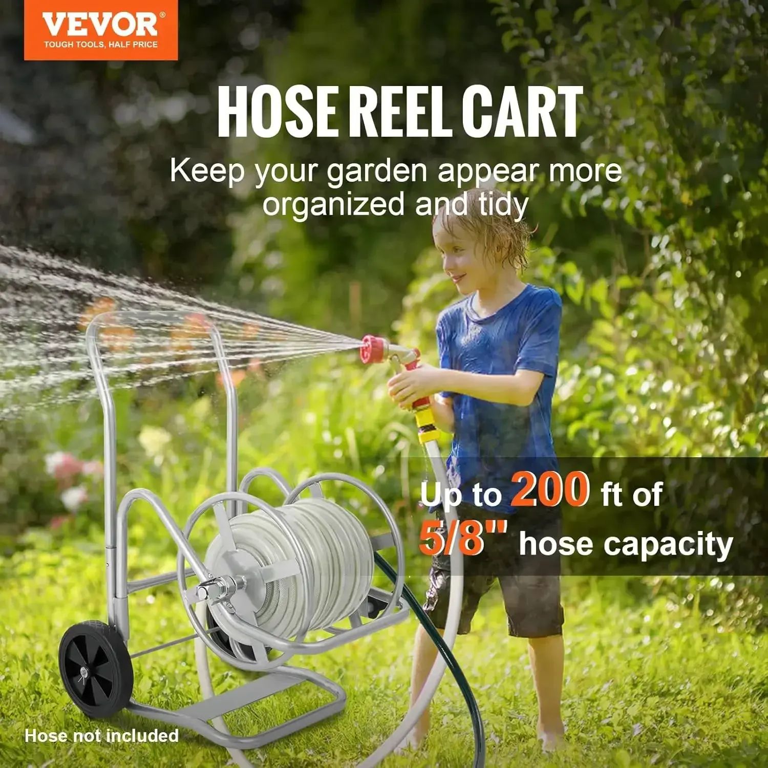 Hose Reel Cart, Hold Up to 200 ft of 5/8 in Hose (Hose Not Included), Garden Water Hose Carts Mobile Tools with Wheels