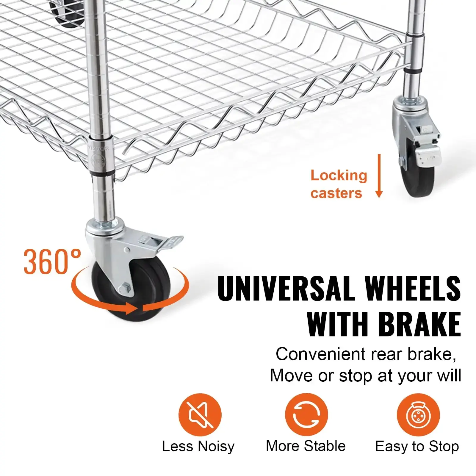 3-Tier Utility Cart Rolling Cart on Wheels 30"x18"x32.4" 661 lbs 6 Hooks