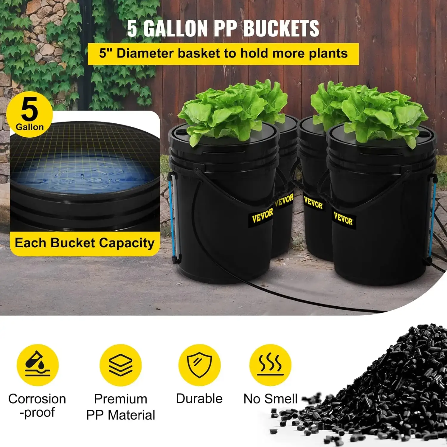 DWC Hydroponic System, 5 Gallon 4 Buckets, Deep Water Culture Growing Bucket, Hydroponics Grow Kit with Pump