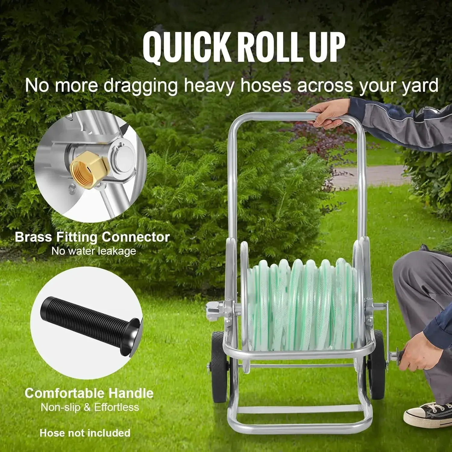 Hose Reel Cart, Hold Up to 200 ft of 5/8 in Hose (Hose Not Included), Garden Water Hose Carts Mobile Tools with Wheels