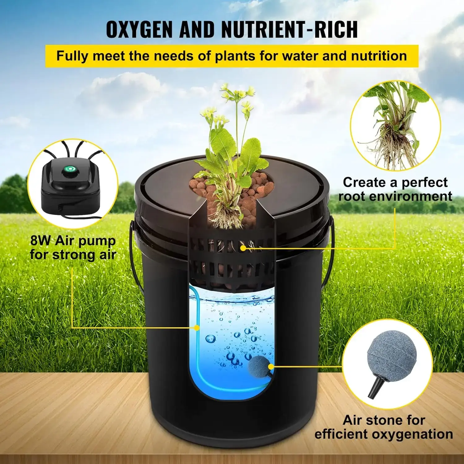 DWC Hydroponic System, 5 Gallon 4 Buckets, Deep Water Culture Growing Bucket, Hydroponics Grow Kit with Pump