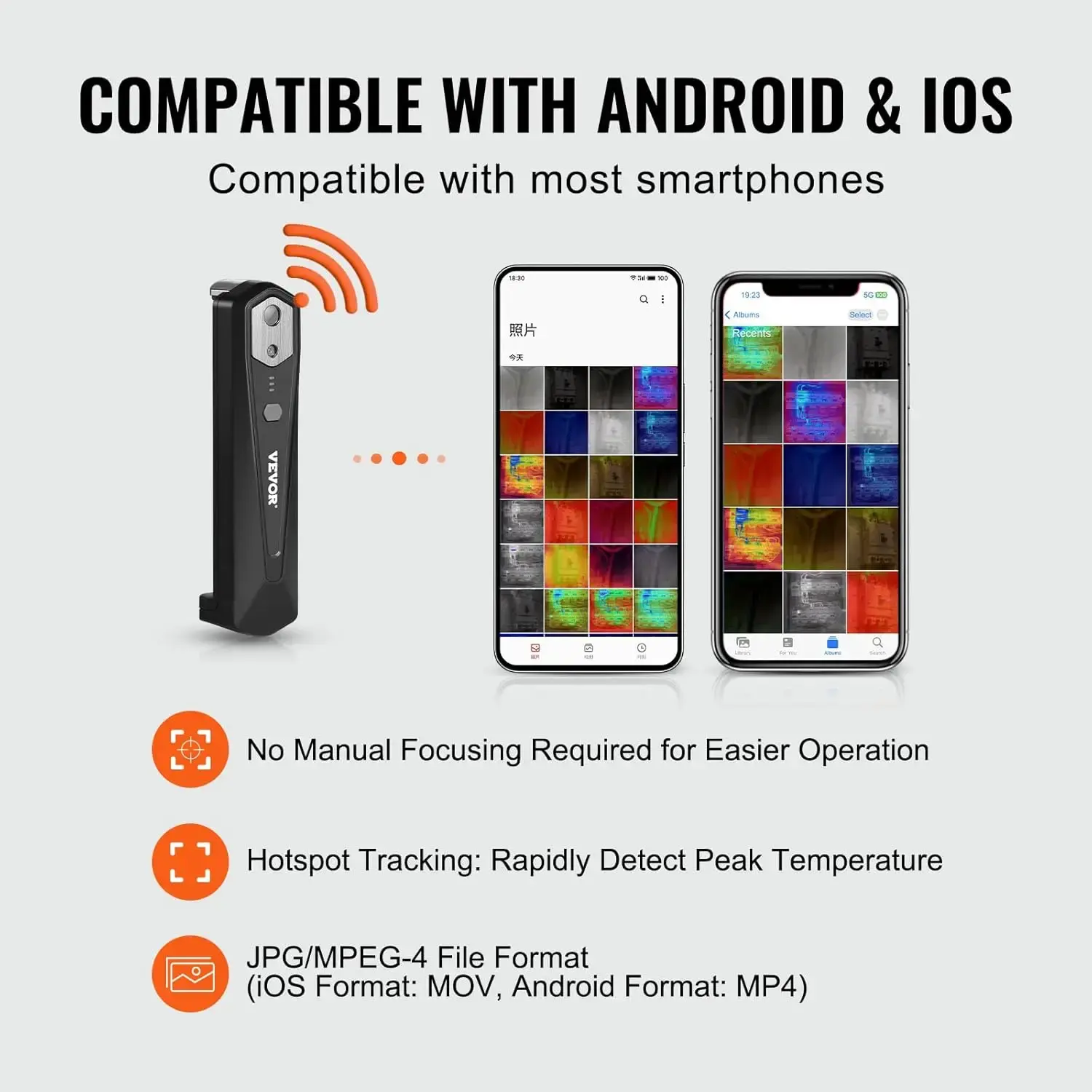 Thermal Imaging Camera for Android & iOS, 256 x 192 IR Resolution Wireless Infrared Thermal Imager with WiFi & Visual Camera