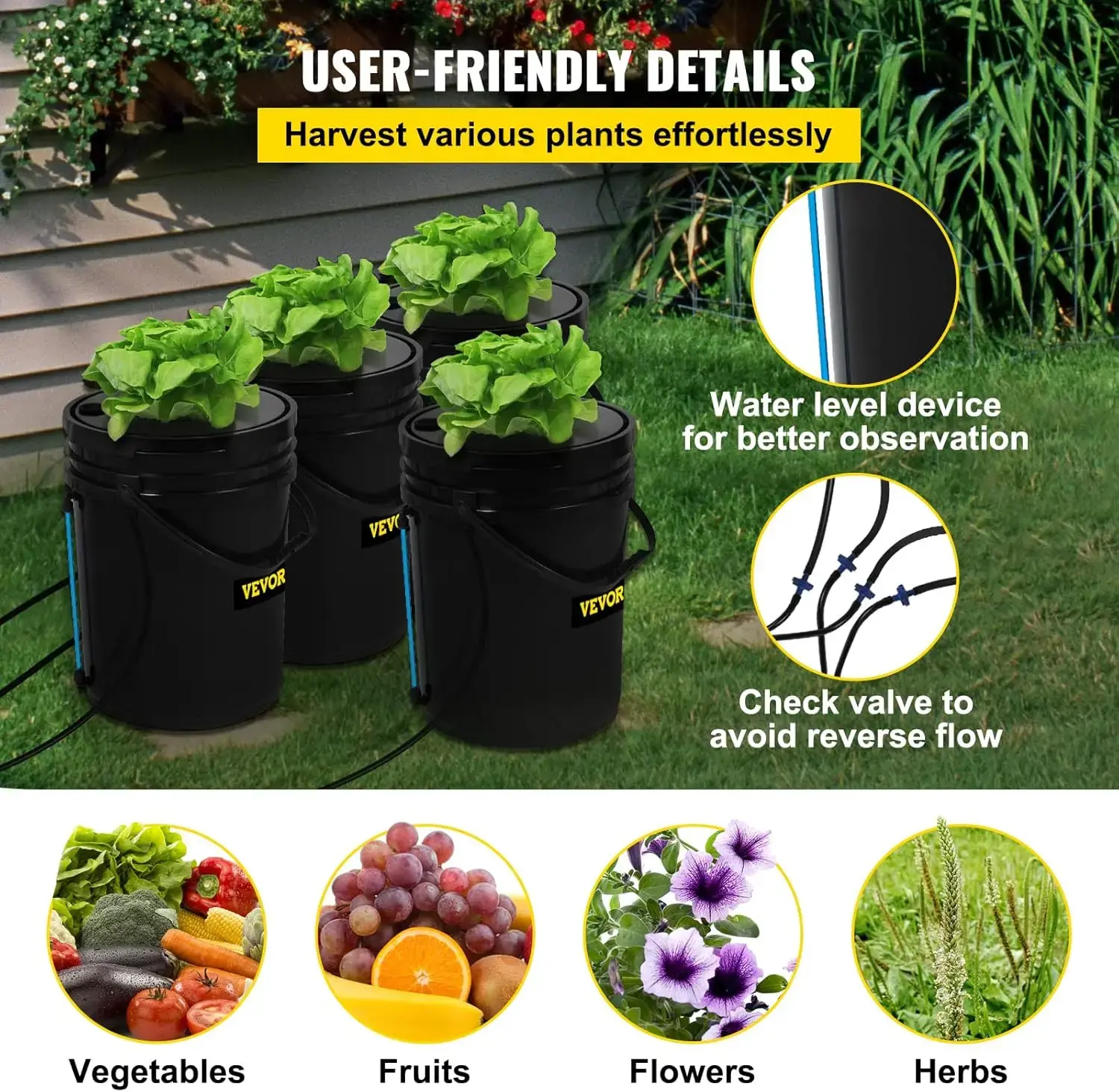 DWC Hydroponic System, 5 Gallon 4 Buckets, Deep Water Culture Growing Bucket, Hydroponics Grow Kit with Pump