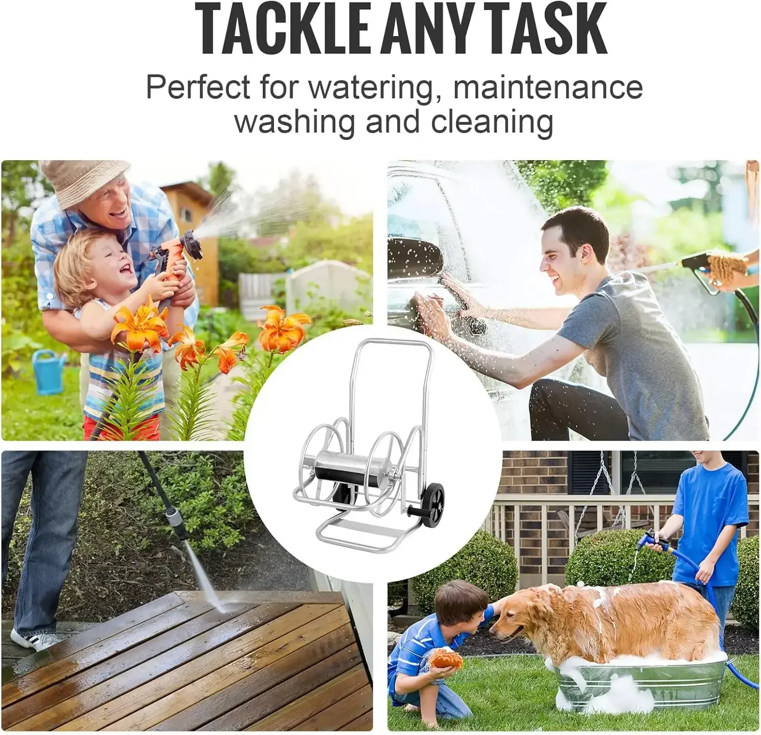 Hose Reel Cart, Hold Up to 200 ft of 5/8 in Hose (Hose Not Included), Garden Water Hose Carts Mobile Tools with Wheels