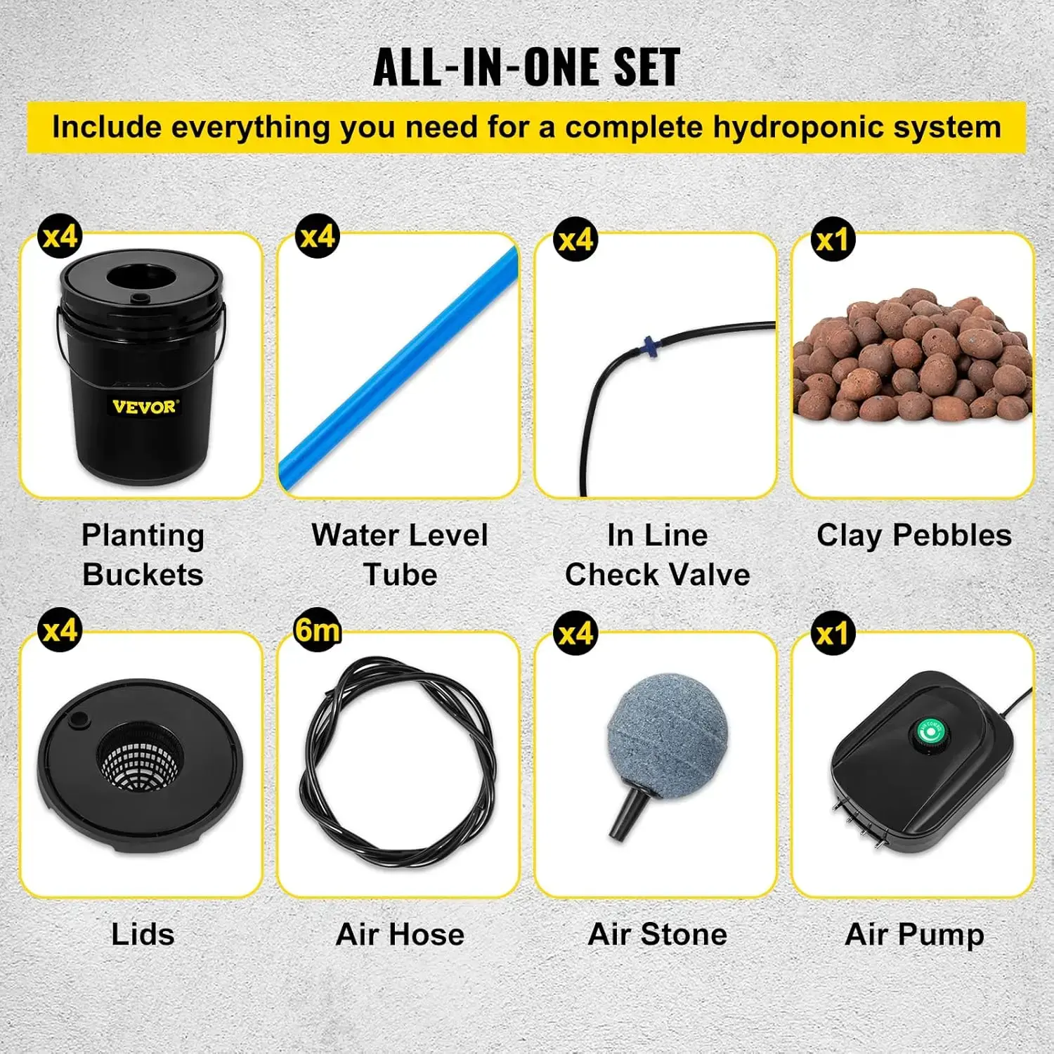 DWC Hydroponic System, 5 Gallon 4 Buckets, Deep Water Culture Growing Bucket, Hydroponics Grow Kit with Pump