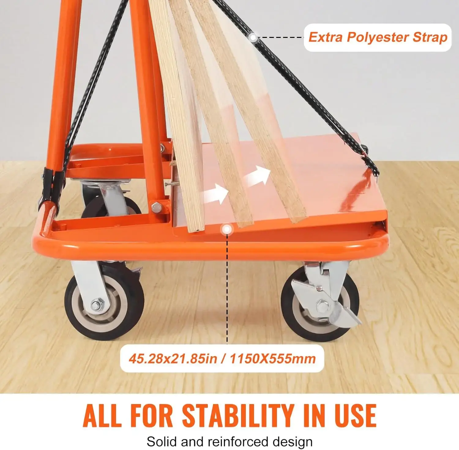 Drywall Cart, 3000 LBS Panel Dolly with 45.28" x 21.8" Deck, 5" Swivel Wheels, Heavy-Duty Sheetrock Cart