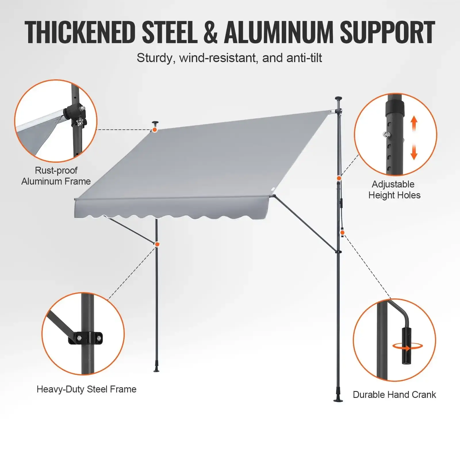 98x47" Patio Awning Retractable Awning Sunshade Shelter with Crank Handle