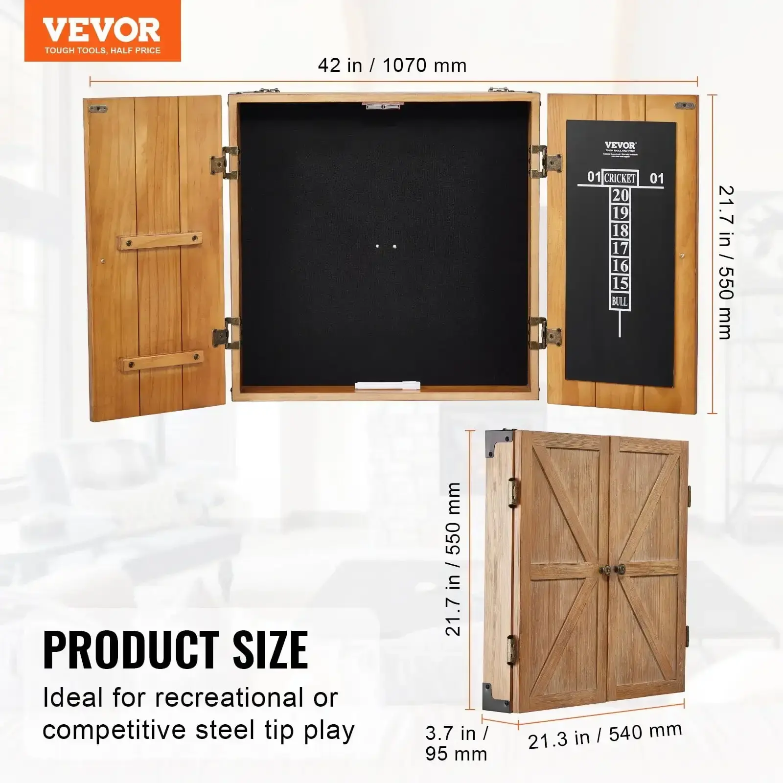 Solid Wood Dartboard Cabinet Official Size (Dartboard Not Included)