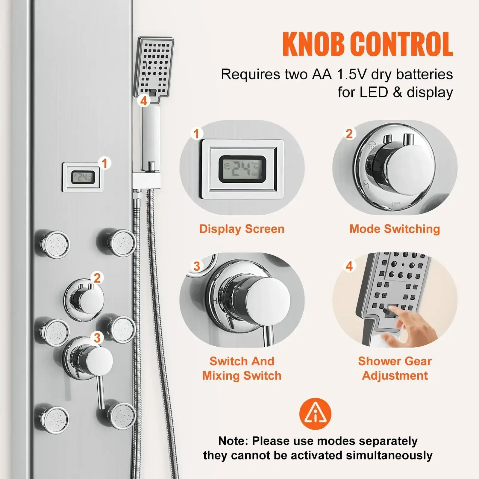 hower Panel System, 5 Shower Modes, Digital Display Shower Panel Tower, Rainfall, 8 Massage Jets, Tub Spout