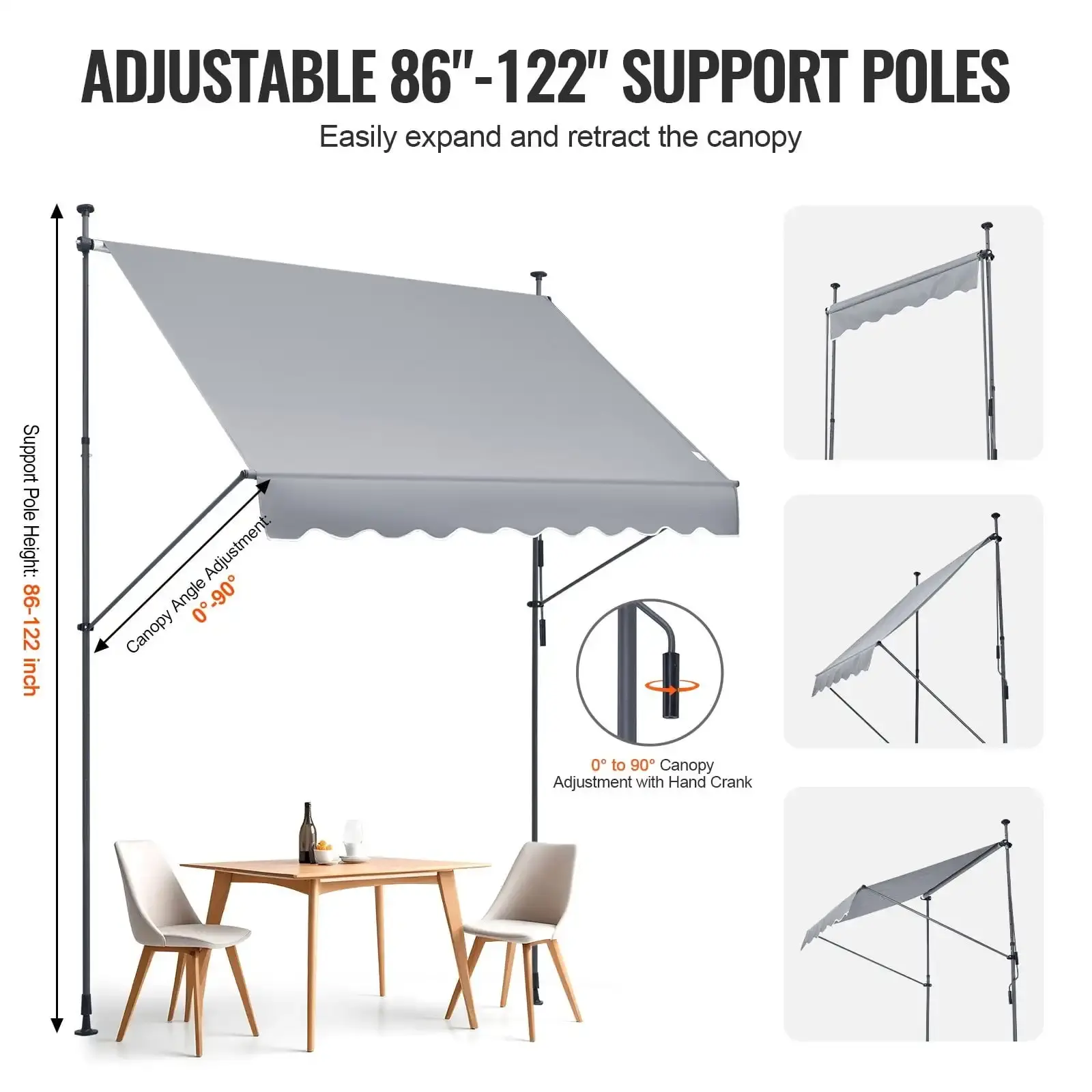 98x47" Patio Awning Retractable Awning Sunshade Shelter with Crank Handle