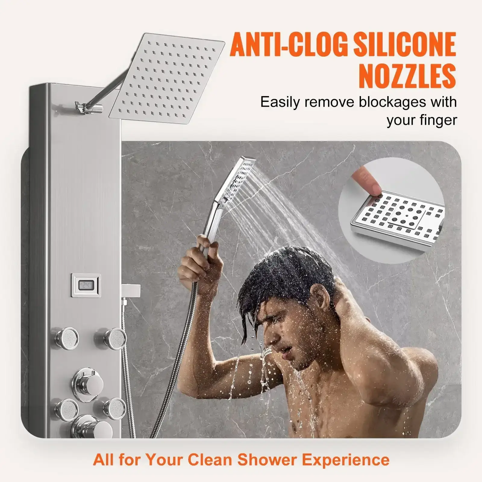hower Panel System, 5 Shower Modes, Digital Display Shower Panel Tower, Rainfall, 8 Massage Jets, Tub Spout