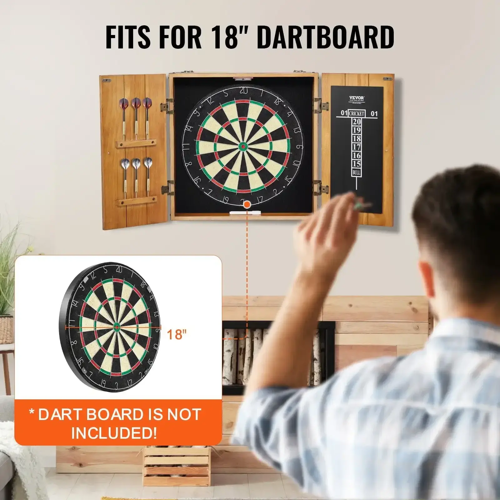 Solid Wood Dartboard Cabinet Official Size (Dartboard Not Included)