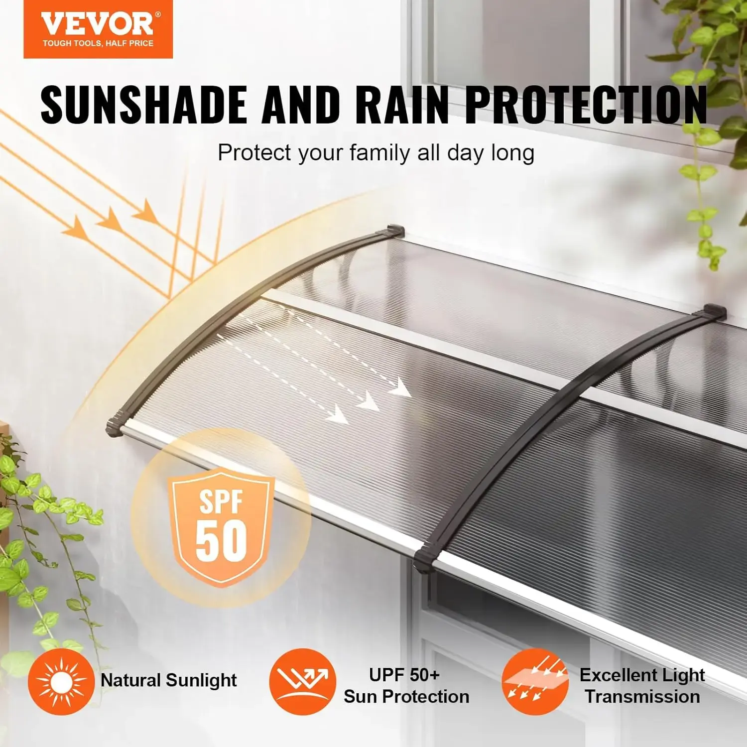 Window Door Awning Canopy 40" x 40", UPF 50+ Polycarbonate Entry Door Outdoor Window Awning Exterior