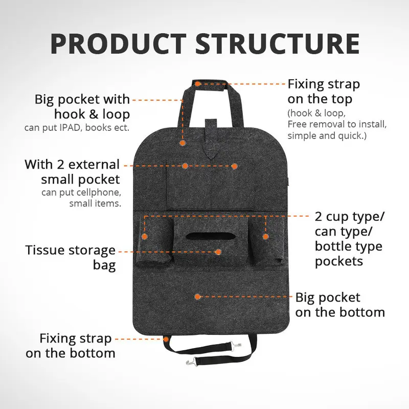 1PC GM Rear Seat Storage Bag Organizer Trunk Elastic Felt Organizer 6 Pocket Organizer Trailer Accessories
