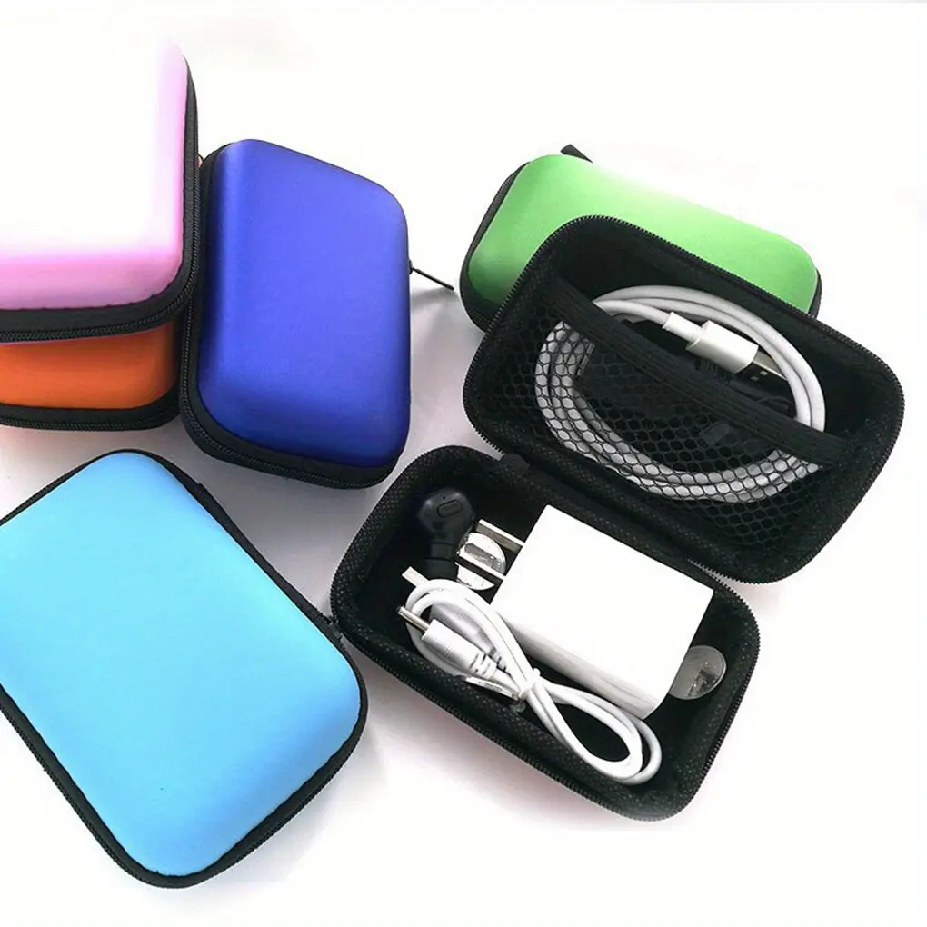Headphone Data Cable Storage Case Charger Power Bank Rectangular Phone Line Headset Box EVA Zipper Bag Pocket Pouch