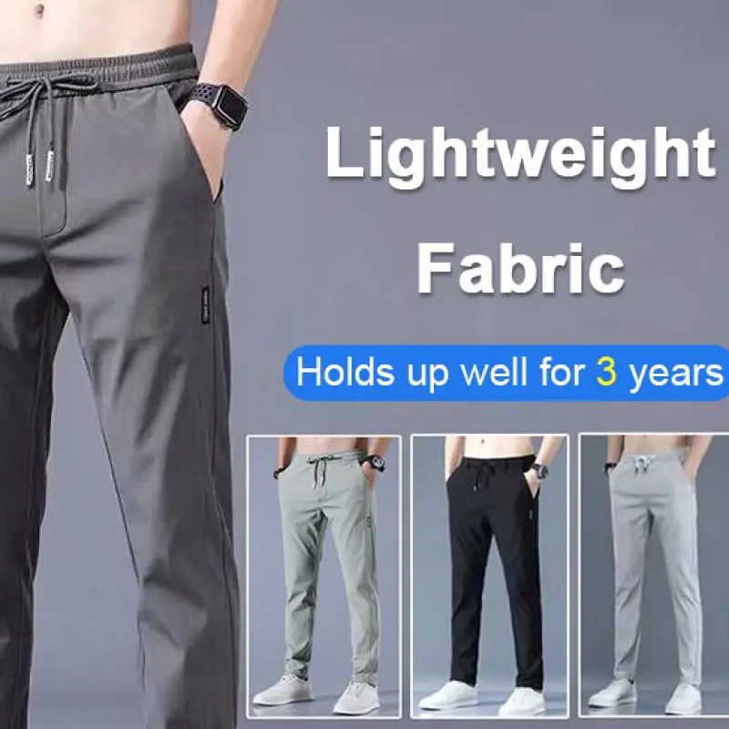Men's Stretch Ice Pants Straight Business Casual Pants Loose Thin Breathable Sweatpants
