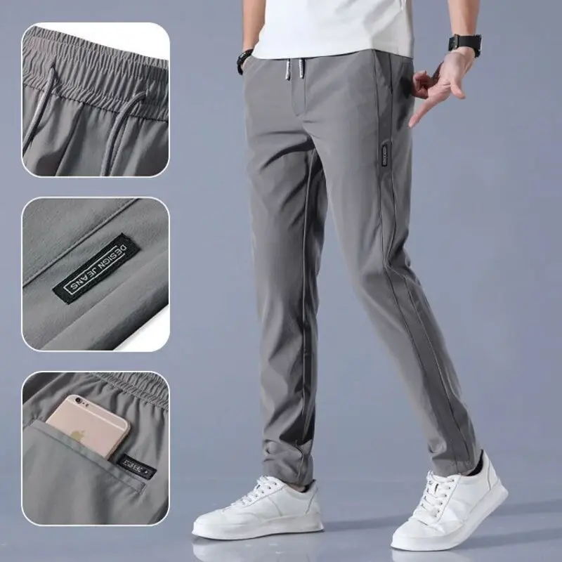 Men's Stretch Ice Pants Straight Business Casual Pants Loose Thin Breathable Sweatpants