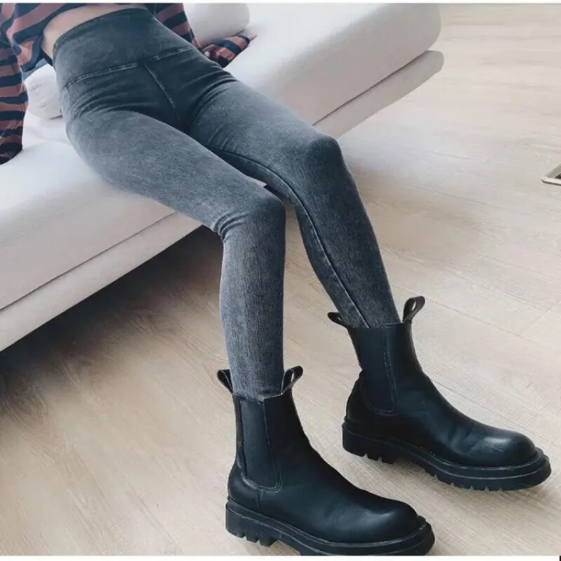 Thickened women's autumn and winter high waist jeans yoga leggings fleece riding pants