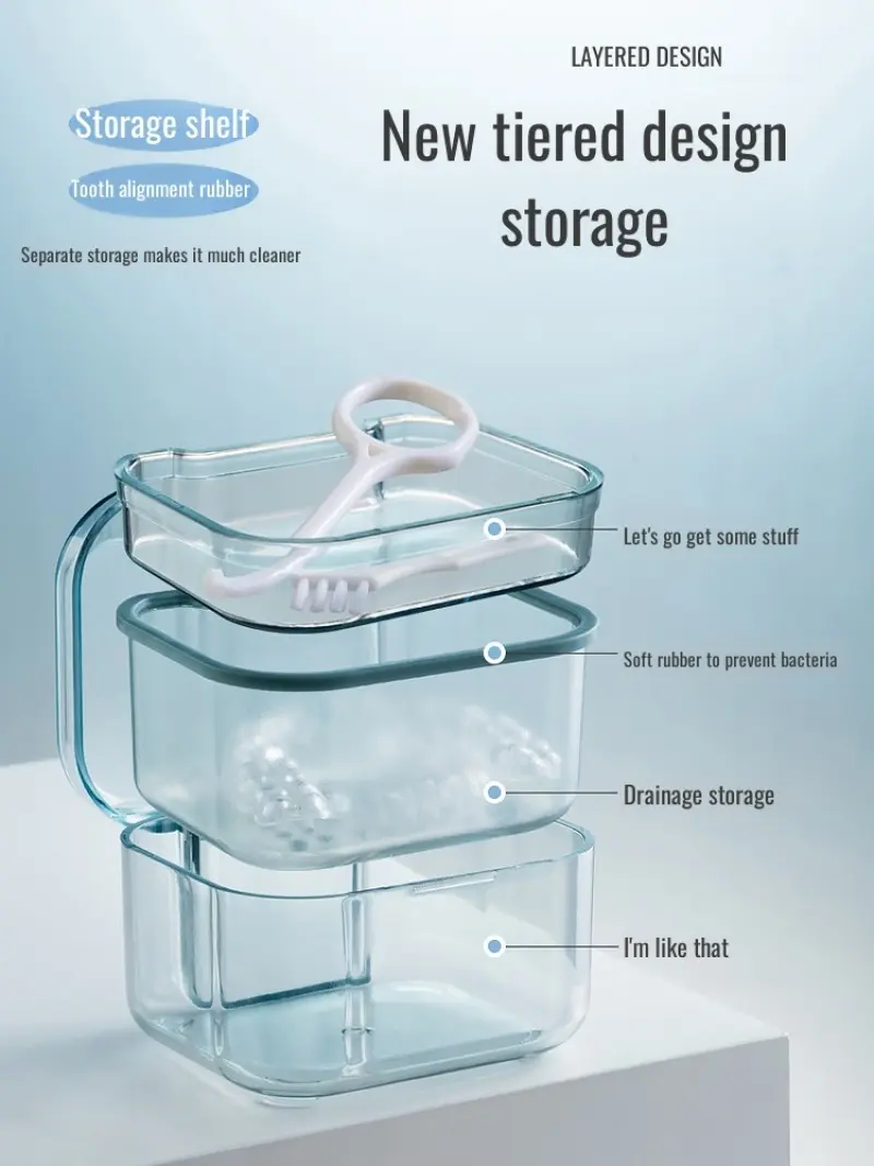 Portable Invisible Braces Case Triple Storage Case Portable Soak Cleaning Expander Corrector Case