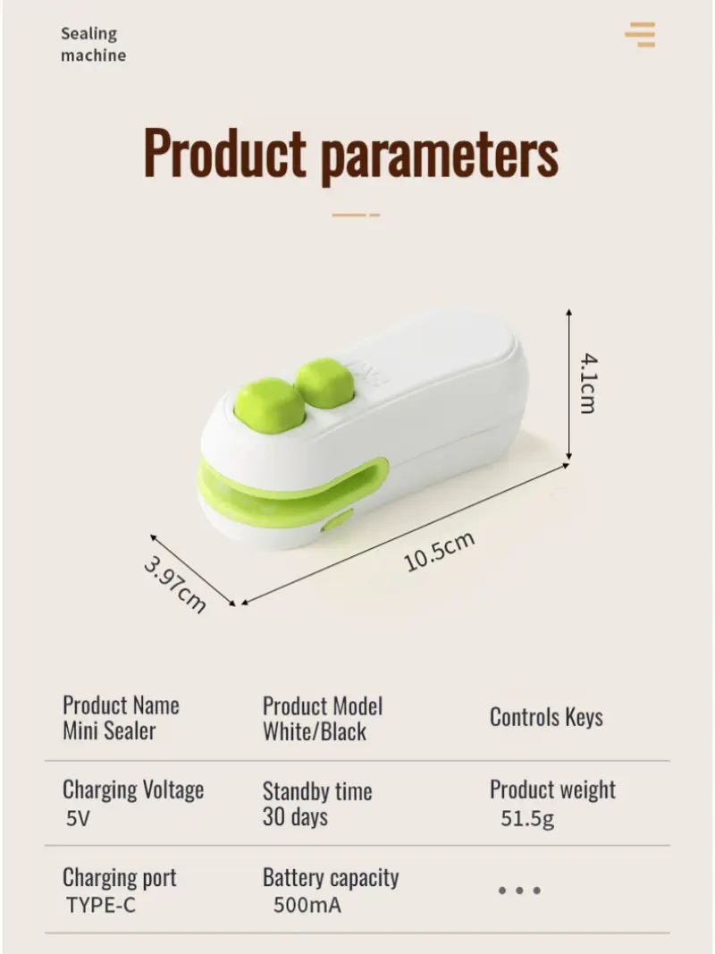 Home Snack Sealer Wireless Usb Rechargeable Mini Portable Hand Pressure Snack Sealer