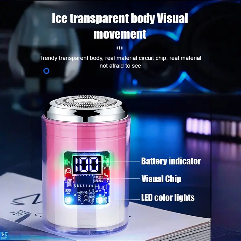 Dazzling colorful lights small steel gun portable razor men's transparent with mini electric razor