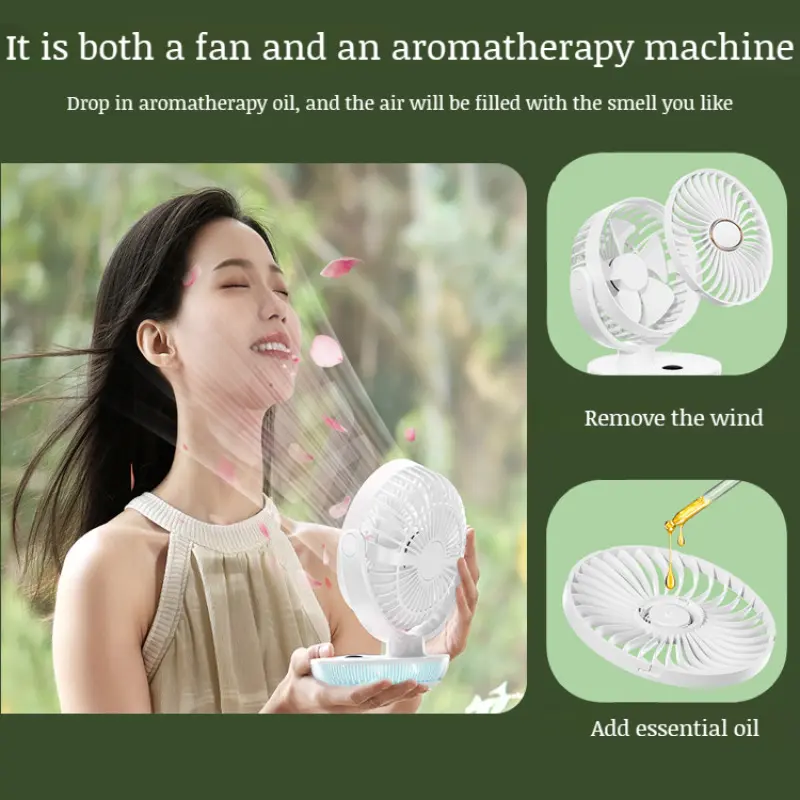 Desktop Electric Fan Silent Outdoor Camping Aroma Fan Portable Wall-mounted Digital Display Fan Mute Long Endurance Electric Fan