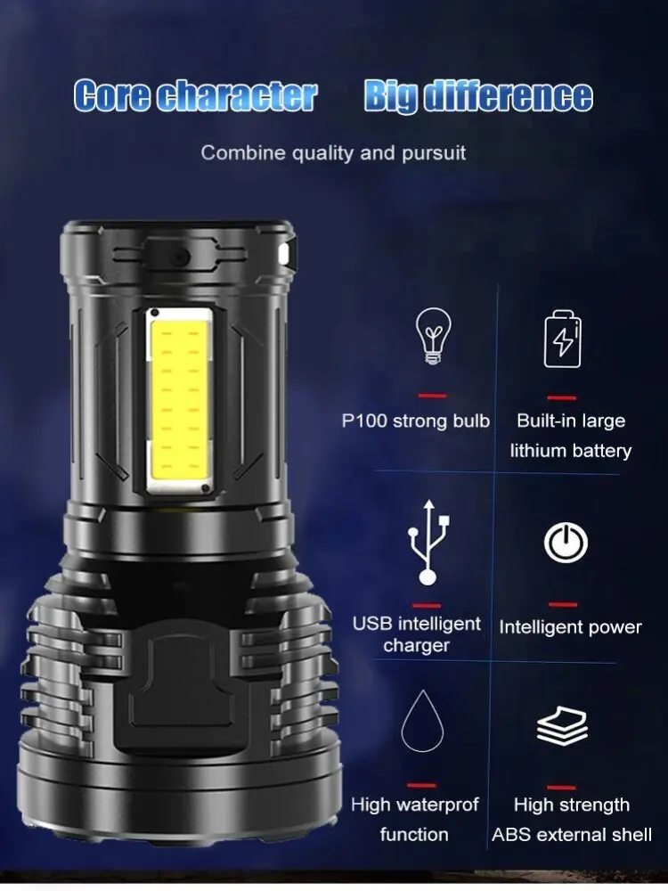 Multifunctional strong light super bright rechargeable outdoor flashlight