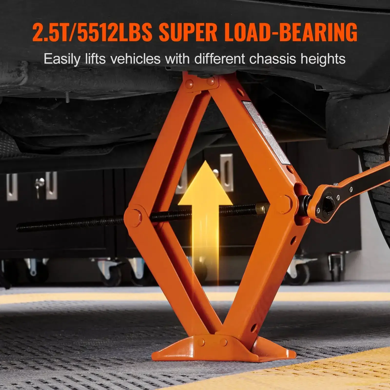 Scissor Jack, 2.5 Ton/5512 lbs Scissor Car Jack, 3.7"-17.1" Lifting Range Scissor Lift Jack with Ratcheting Handle and L-Wrench
