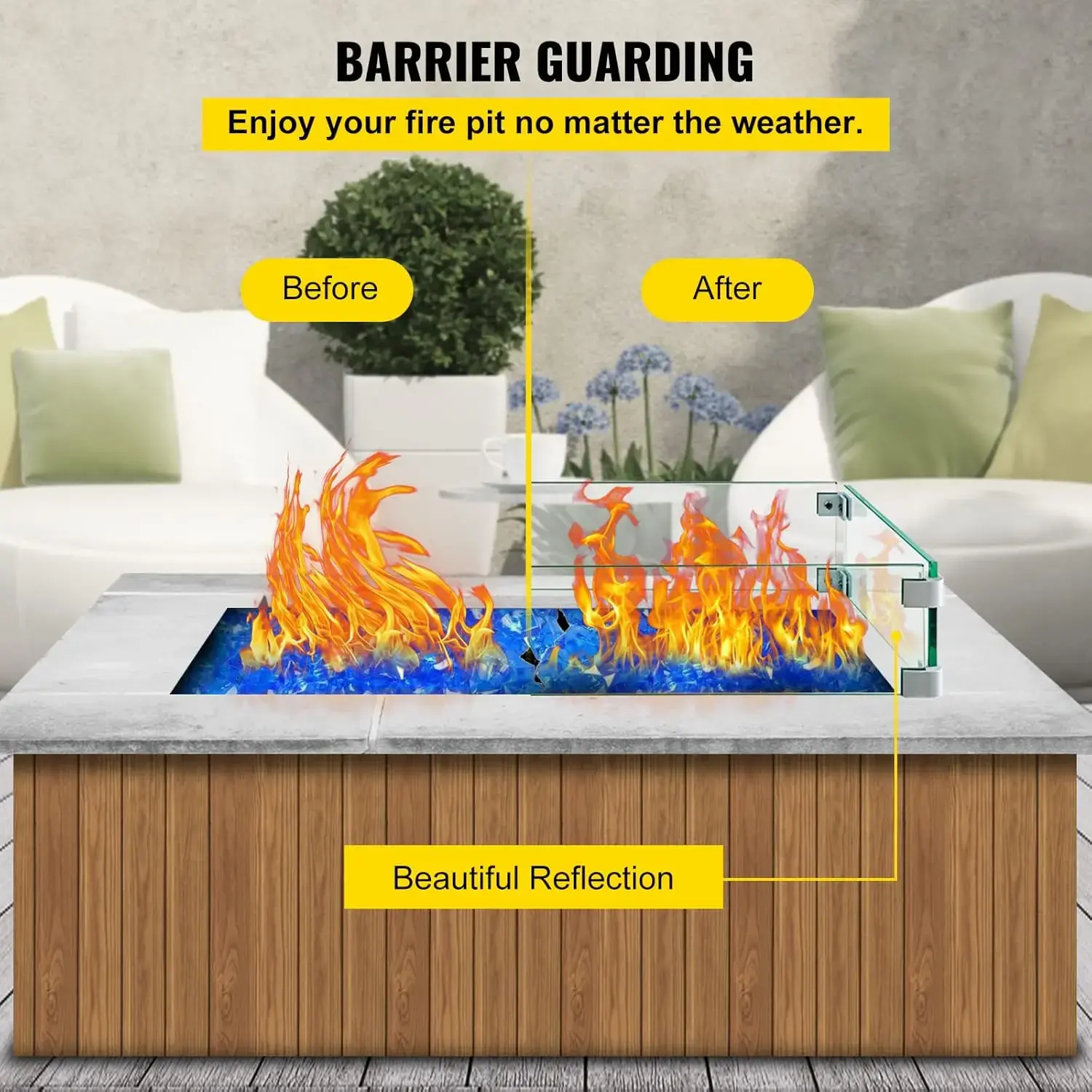 Fire Pit Wind Guard Fire Pit Tempered Glass Wind Guard Fence (29.5 x 13.6 x 4 Inch)