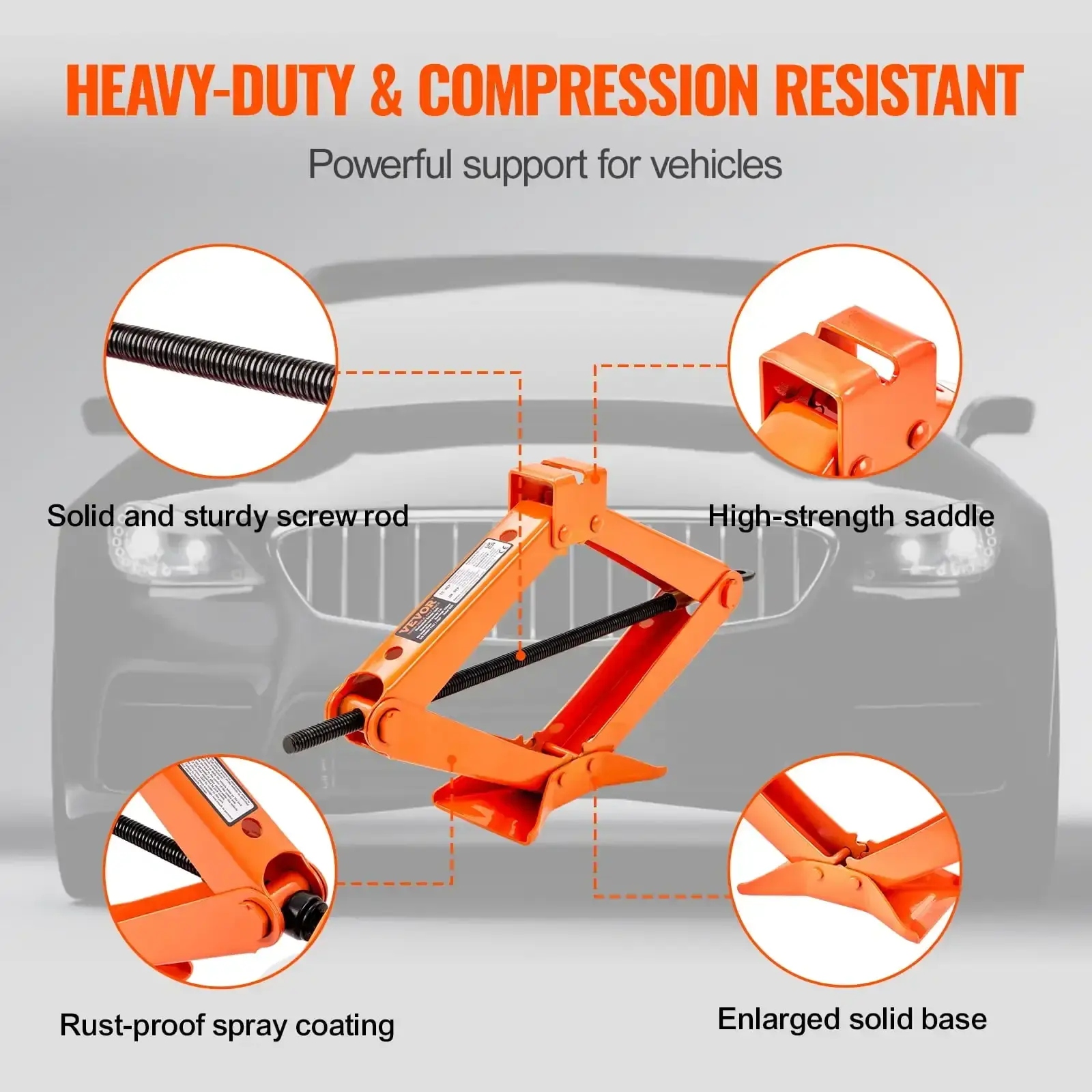 Scissor Jack, 2.5 Ton/5512 lbs Scissor Car Jack, 3.7"-17.1" Lifting Range Scissor Lift Jack with Ratcheting Handle and L-Wrench