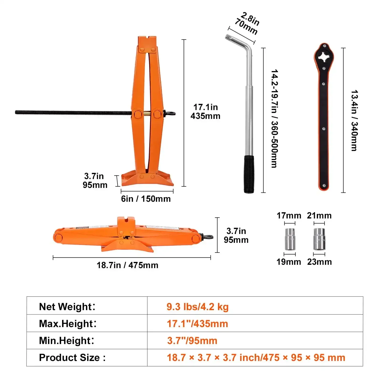 Scissor Jack, 2.5 Ton/5512 lbs Scissor Car Jack, 3.7"-17.1" Lifting Range Scissor Lift Jack with Ratcheting Handle and L-Wrench