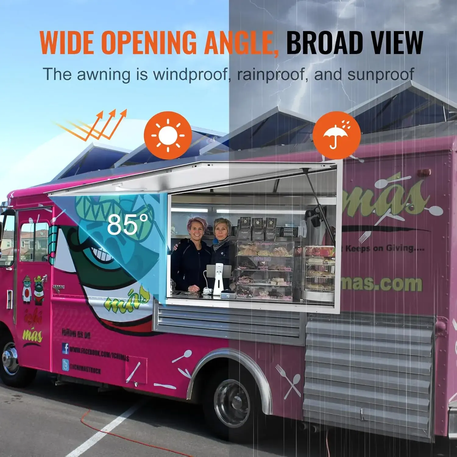 Concession Window 48"x36", Aluminum Alloy Food Truck Service Window with Awning Door & Drag Hook