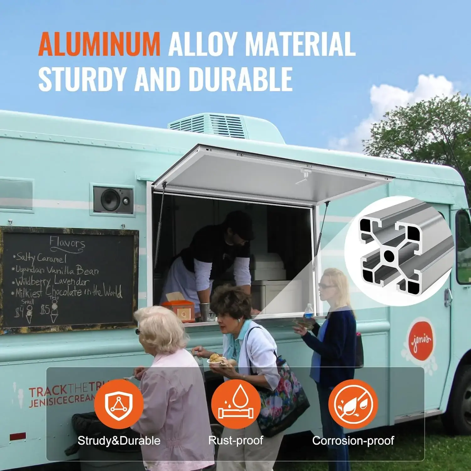 Concession Window 48"x36", Aluminum Alloy Food Truck Service Window with Awning Door & Drag Hook