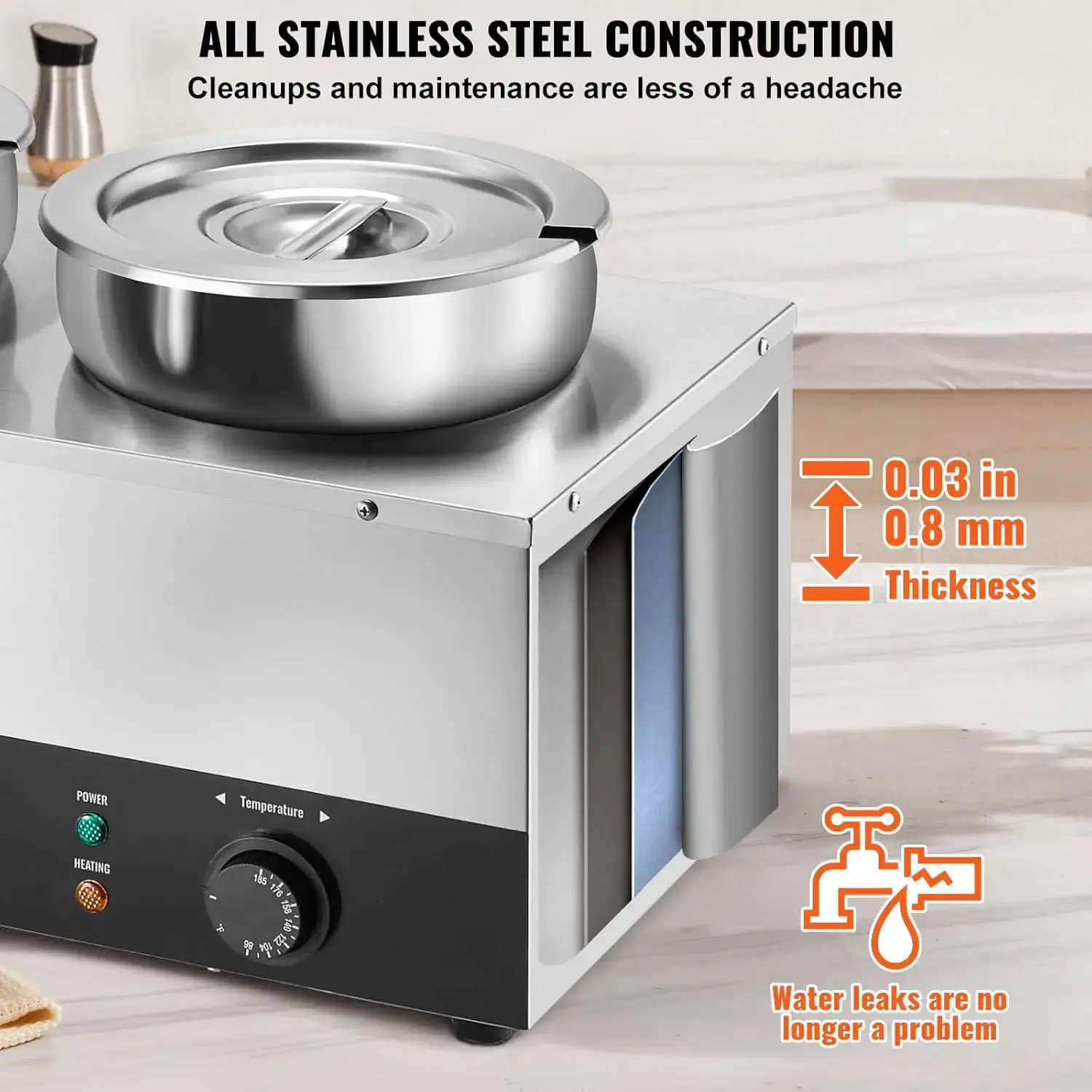 Electric Soup Warmer, Three 7.4QT Stainless Steel Round Pot 86~185°F Adjustable Temp, 1200W Commercial
